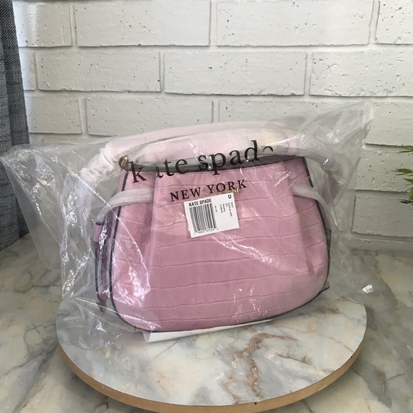Kate Spade Purse Pink Croco Embossed Leather Dumpling Crossbody Bag KE475 New - Picture 16 of 16